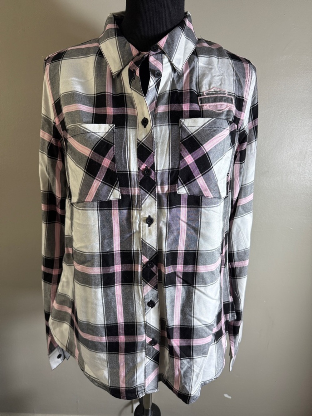 Harley Davidson Plaid Button-Up Shirt in Pink & Black Sz M NWT
